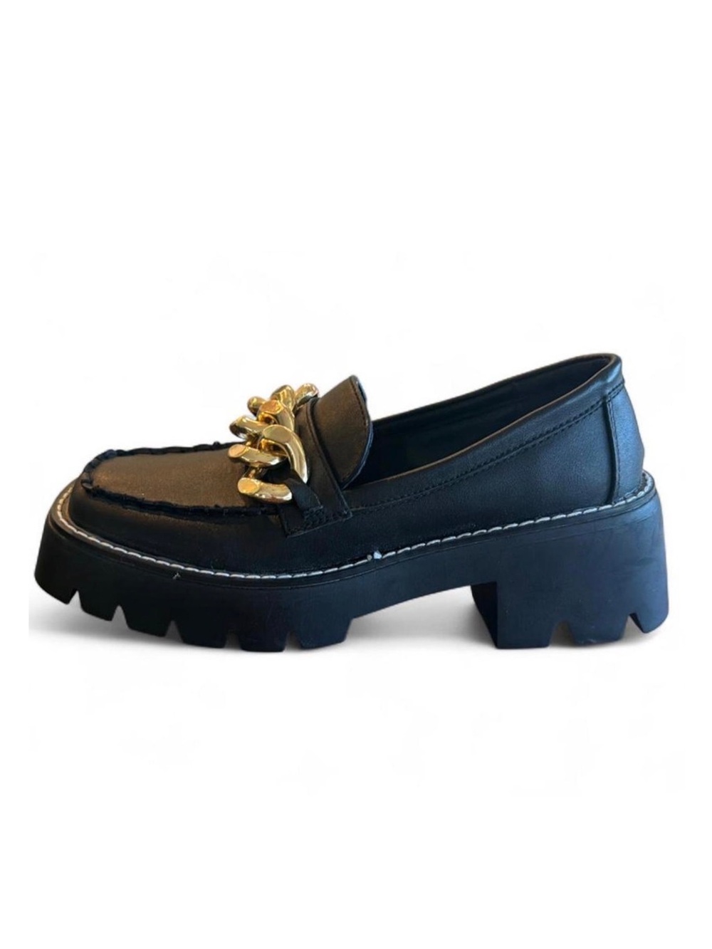 NWT’s Bellini Black Loafer with Gold Chain Accent